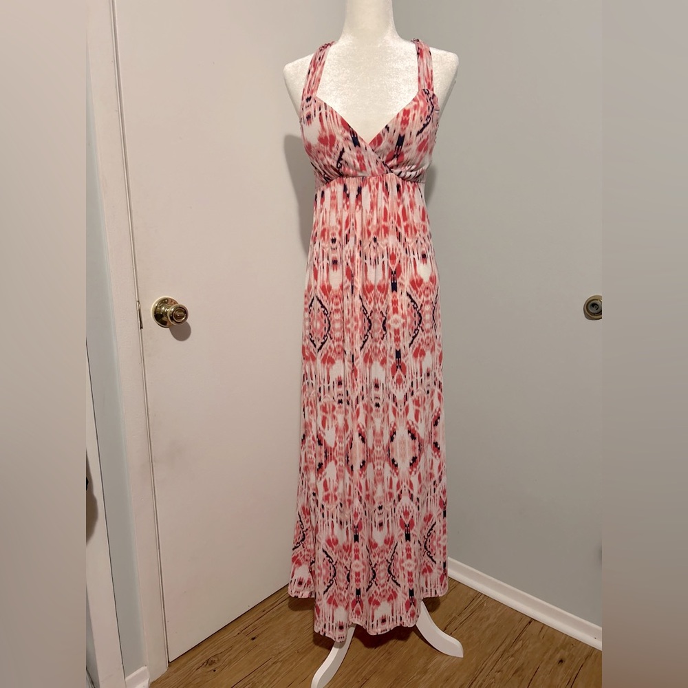 Hippie Rose Maxi Dress ,v-neck,with red,blue,white and pink colors,size Medium